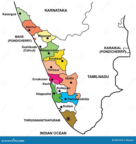 Gedetailleerde Kaart Van Kerala Vector Illustratie - Illustratie ...