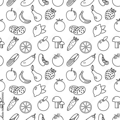 Fruits and vegetables line style seamless pattern. Fruits and Vegetables doodle seamless pattern ...