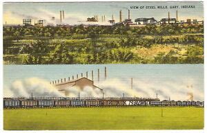 1940's Postcard PC Gary Indiana STEEL MILLS Train Cars | eBay