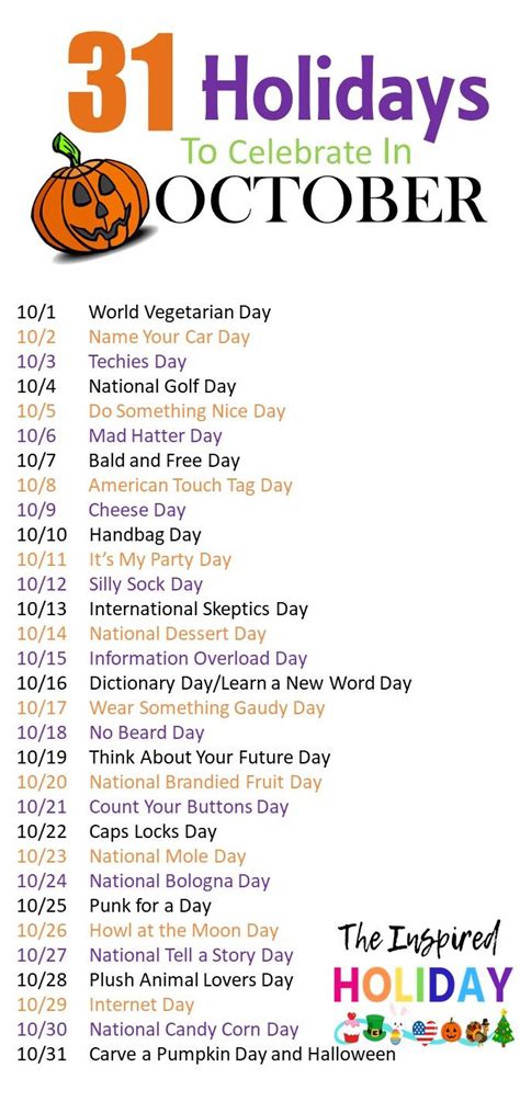 Fun and Unique Holidays to Celebrate in October | National holiday calendar, Silly holidays ...