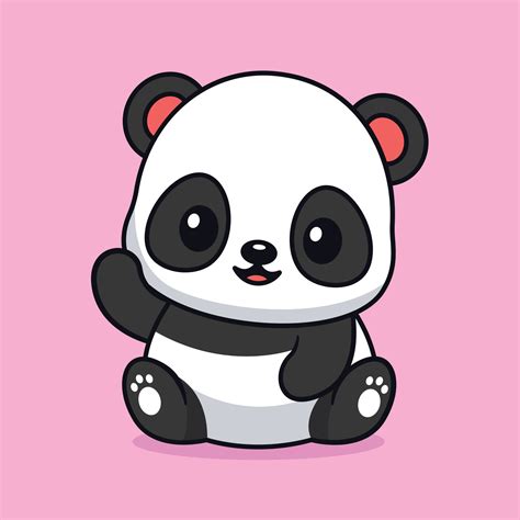 Cute kawaii baby panda sitting raising hand cartoon character vector ...