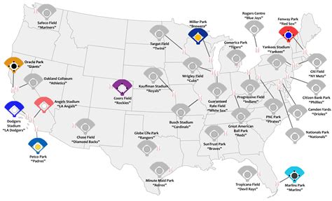 Printable Map Of Mlb Stadiums, Web web map of all 30 major league baseball stadiums in the us ...