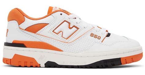 New Balance Leather White & Orange 550 Sneakers in Black | Lyst