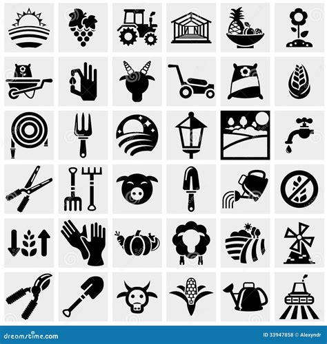 Farm And Agriculture Vector Icons Set On Gray Stock Vector - Illustration of meat, fertilizers ...