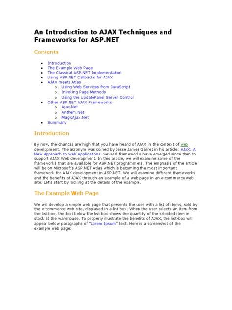 AJAX Techniques and Frameworks | PDF | Ajax (Programming) | World Wide Web