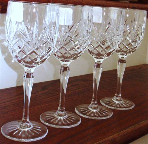 Four ROYAL GALLERY WINE Fine Crystal Glasses Goblets Stems