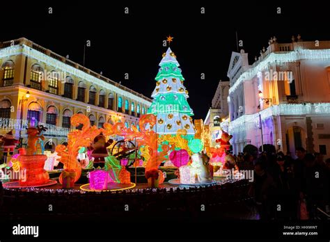 Macau, DEC 30: The famous Senado Square during Christmas on DEC 30, 2016 at Macau, China Stock ...