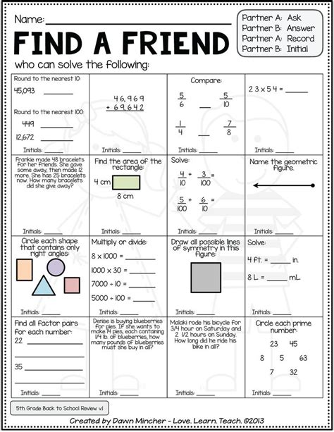 Back to School Activities 5th Grade Math Reviewing 4th Grade Standards | Math review activities ...