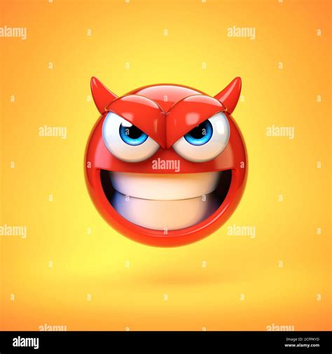 Devil emoji isolated on yellow background, evil emoticon 3d rendering Stock Photo - Alamy