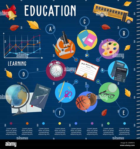 Education vector infographics with school supplies graph or chart ...