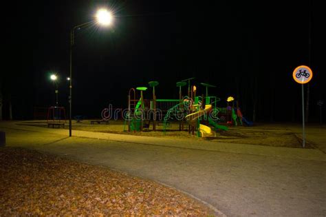 Playground in the Night Park Stock Photo - Image of night, metal: 172401636