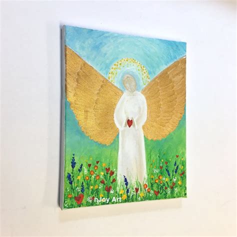 Angel Painting Angel in Wildflowers Art on Canvas Original - Etsy