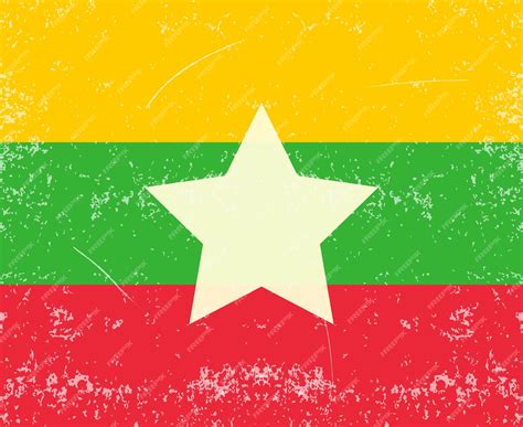 Premium Vector | Flag of myanmar vector with old vintage texture