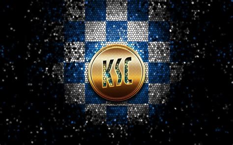 Descargar fondos de pantalla Karlsruher FC, logo de paillettes, Bundesliga 2, fond quadrillé ...