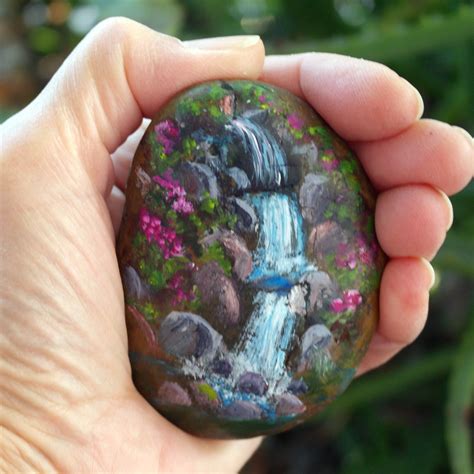 Image result for painted waterfall on a rock | Rock crafts, Rock painting art, Painted rocks craft