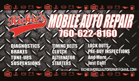 RICHIE'S MOBILE AUTO REPAIR 760-622-8160: My Business Cards and Services