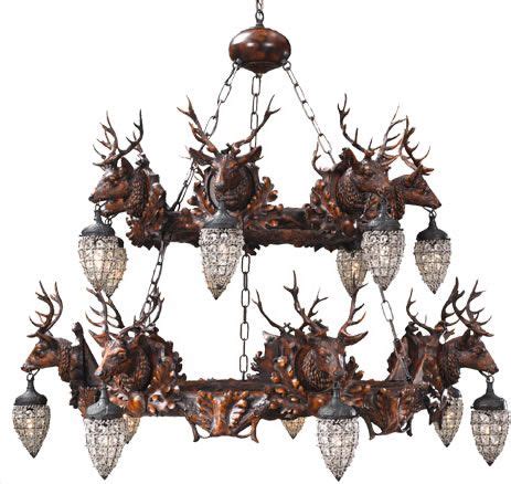 Black Forest Decor LG0842GSDHML Stag and Globe Two-Tier 14-Light Chandelier - Large Rustic ...