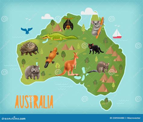 Australian Animals Map Composition Stock Vector - Illustration of fauna, character: 230944480