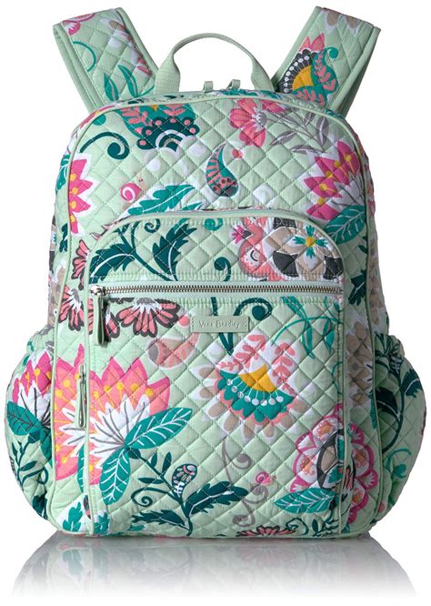 Vera Bradley Signature Cotton Campus Backpack, Mint Flowers | backpacks4less.com