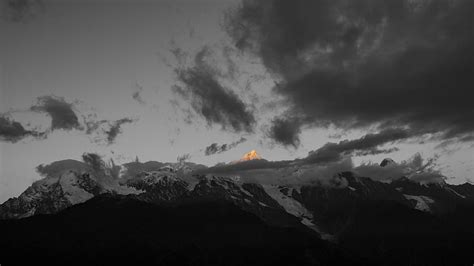 HD wallpaper: black and white mountain, mountain covered with snow ...