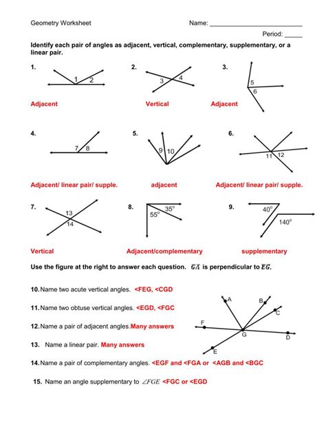 Angle Pair Worksheet Answer Key - Angleworksheets.com