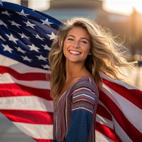 Premium Photo | Stars and Stripes American Woman with USA Flag