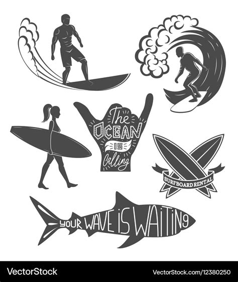 Set of surfing vintage design elements surf logo Vector Image