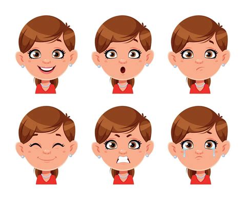 Face expressions of cartoon woman 5399935 Vector Art at Vecteezy