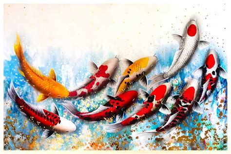 9 koi fish artwork feng shui painting for wealth and blessing