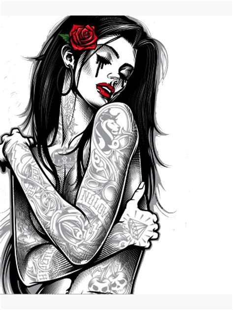 "woman with tattoo illustration, T-shirt Chicano art movement Tattoo, Gothic style hand-painted ...