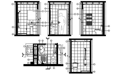 Autocad drawing of toilet layout with elevations - Cadbull