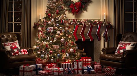 A cozy Christmas scene is depicted with a decorated tree, a lit ...