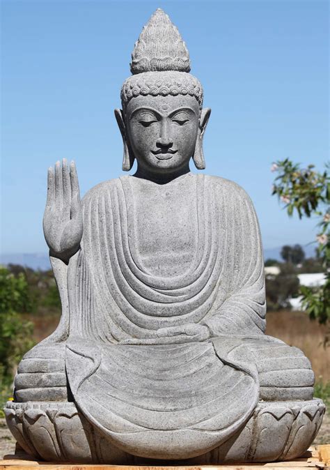 Stone Abhaya Mudra Garden Buddha Statue 39" (#116ls625): Lotus Sculpture