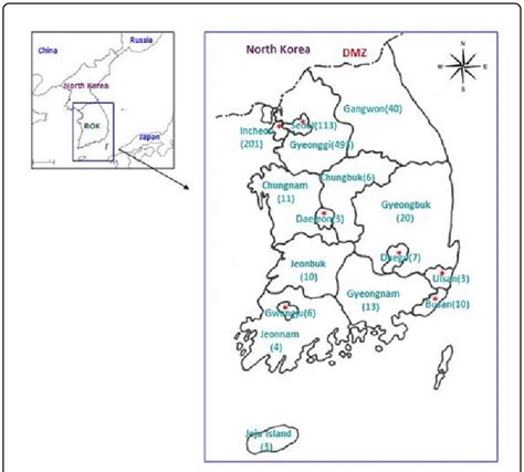 Map of the Republic of Korea showing provinces and metropolitan areas... | Download Scientific ...