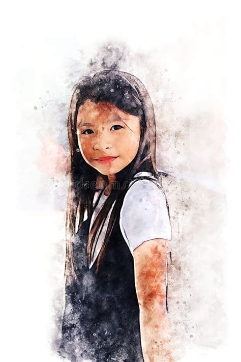 A Girl Smile Portrait and Traveling in the City on Watercolor ...