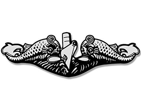 American Vinyl Black & Silver Submarine Warfare Dolphins Shaped Sticker (Navy Logo Insignia sub ...