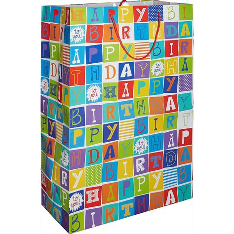 Jumbo Happy Birthday Squares Gift Bag 17in x 24in | Party City