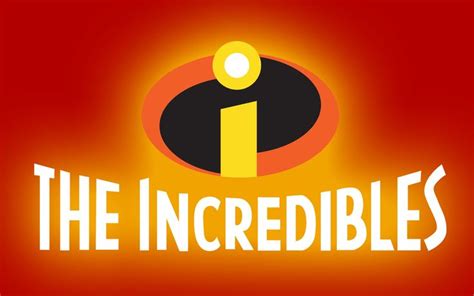 the incredibles logo on a red background with yellow and black letters ...