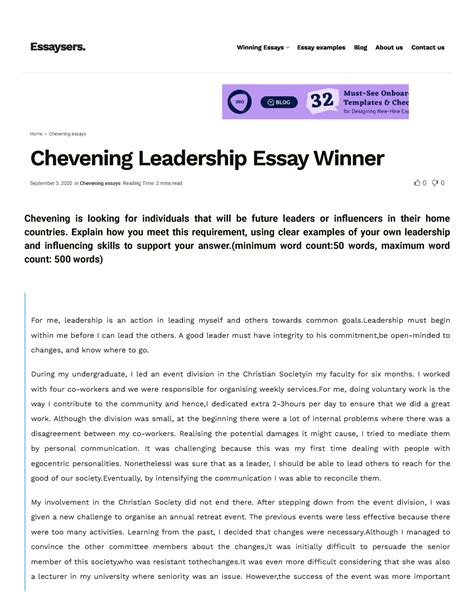 Chevening Leadership Essay Winner - Essaysers - Home Chevening essays Chevening Leadership Essay ...