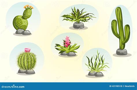 Desert Plants Set Arabian/Saharan Oasis Cartoon Vector | CartoonDealer ...