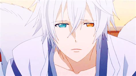 an anime character with white hair and blue eyes looks at the camera ...