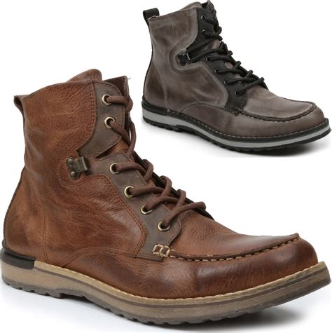 GBX Mens Draft Boots Genuine Leather Moc Toe Ankle High Lace Up Casual ...