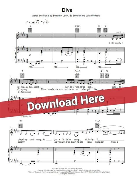 Ed Sheeran Dive Guitar Tab | Ed sheeran, Sheet music, Sheet music notes