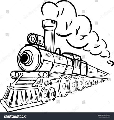 Black White Sketch Old Train: vector de stock (libre de regalías ...