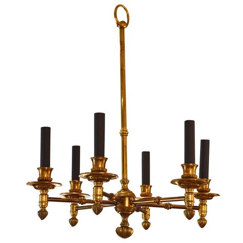 Vintage French Brass Chandelier with Black Candle Covers For Sale at ...