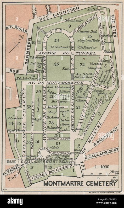 CIMETIÈRE CIMETIERE MONTMARTRE CEMETERY. Vintage map plan. Paris, 1927 ...