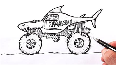 How to draw a Monster Truck Megaladon | Shark monster truck drawing ...