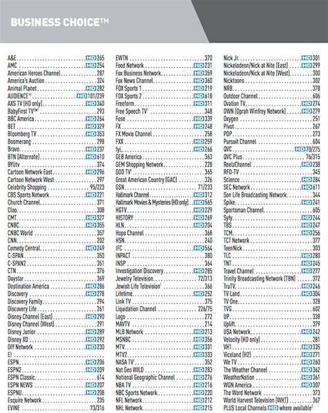 Directv List Of Channels Printable