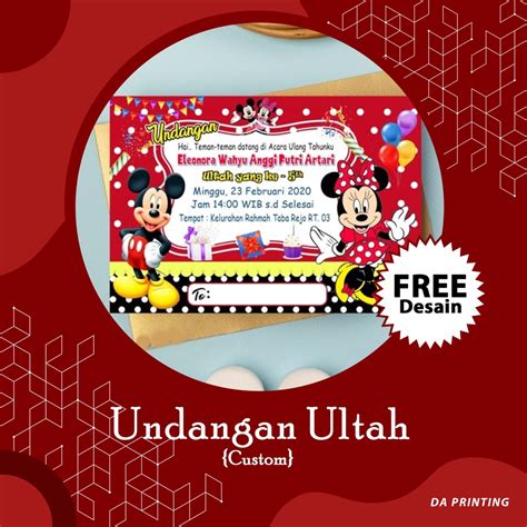 Jual [DA PRINTING] Cetak Undangan Ulang Tahun Custom/ Kartu Ulang Tahun Anak/ Undangan Ultah ...