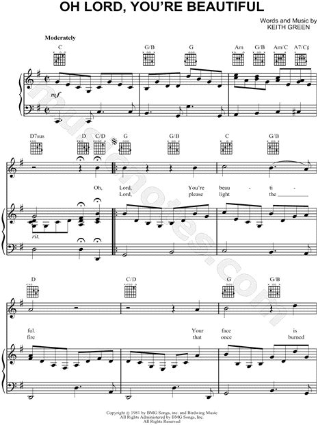 Keith Green "Oh Lord, You're Beautiful" Sheet Music in G Major (transposable) - Download & Print ...